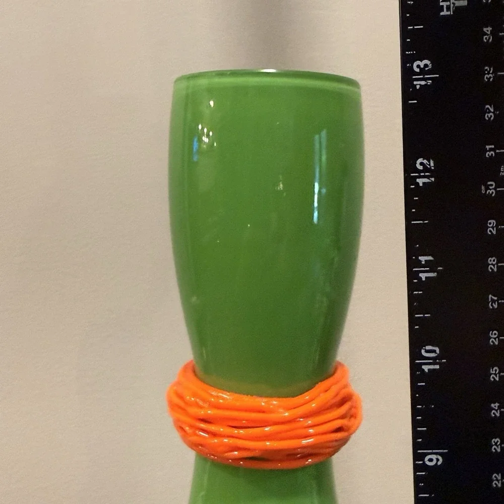 Rony Plesl Signed Czech Bohemian Art Glass Vase Green Orange Hand Blown 13